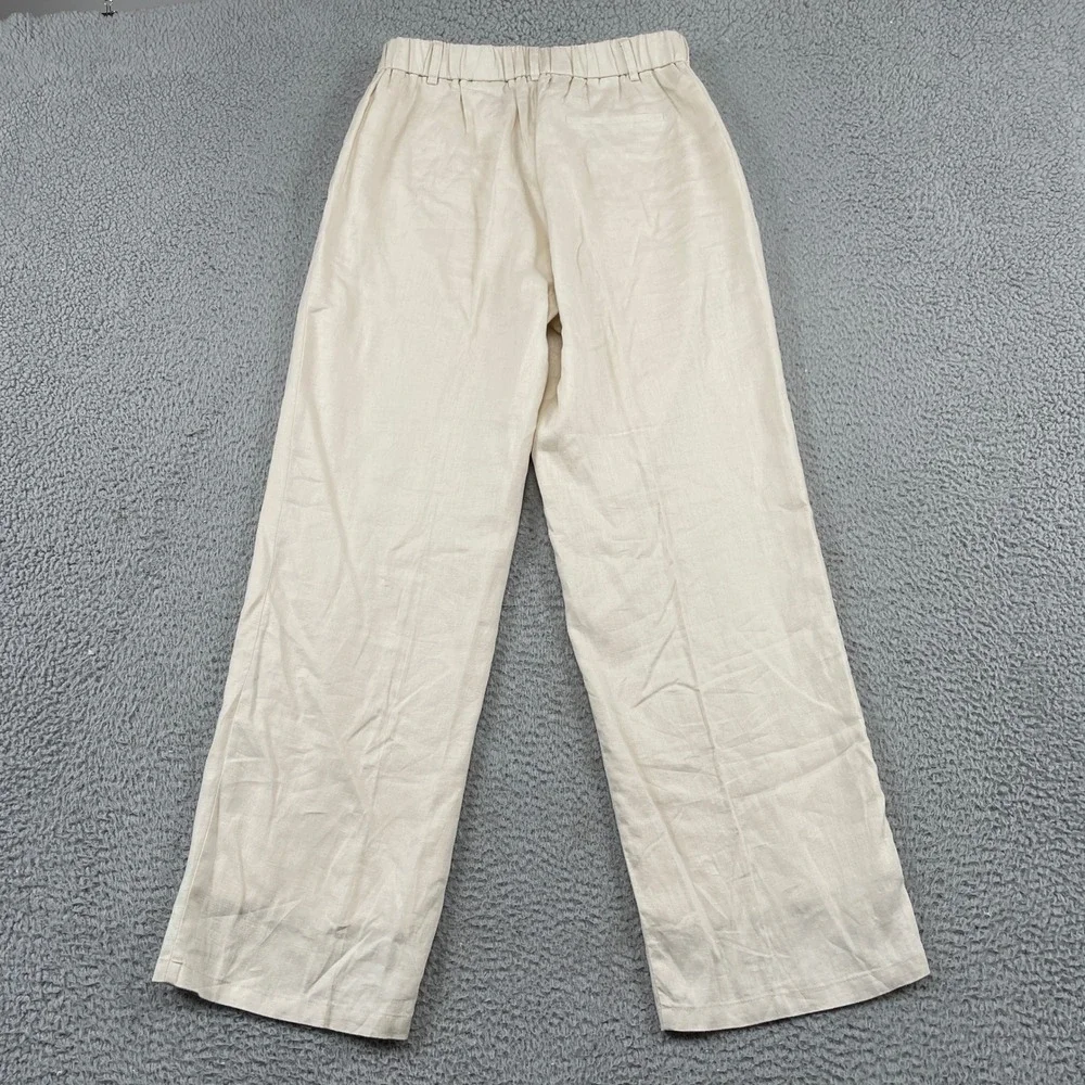 Quince Trouser Womens 6 Sand European Linen Pleated Straight Leg Pants